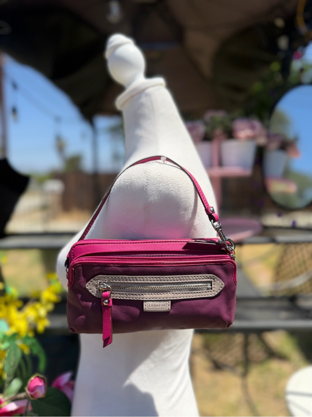 Coach Pink Fuchsia Mini Wristlet with Front Zip
